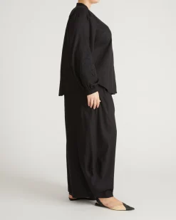 Frances Embroidered Linen Blend Blouse Black