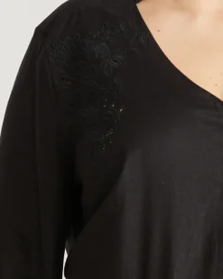 Frances Embroidered Linen Blend Blouse Black