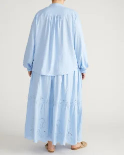 Frances Embroidered Linen Blend Blouse Cielo Blue