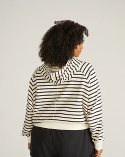 French Terry Pullover Hoodie Ecru/Black Stripe