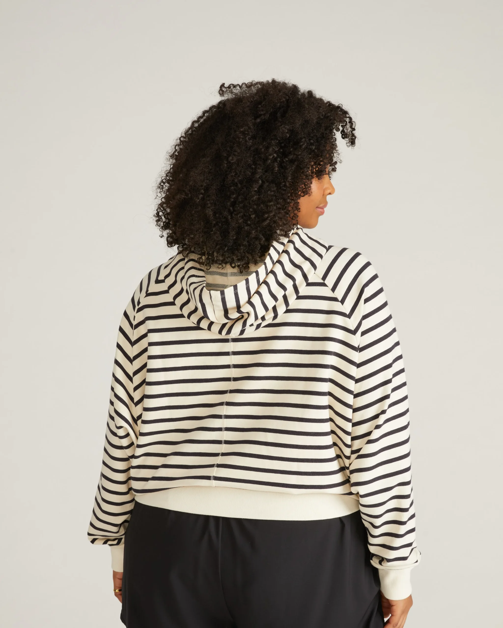 French Terry Pullover Hoodie Ecru/Black Stripe