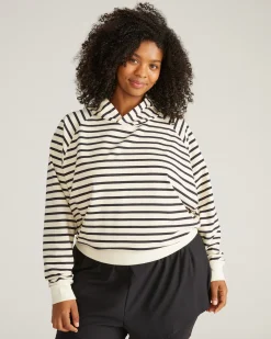 French Terry Pullover Hoodie Ecru/Black Stripe