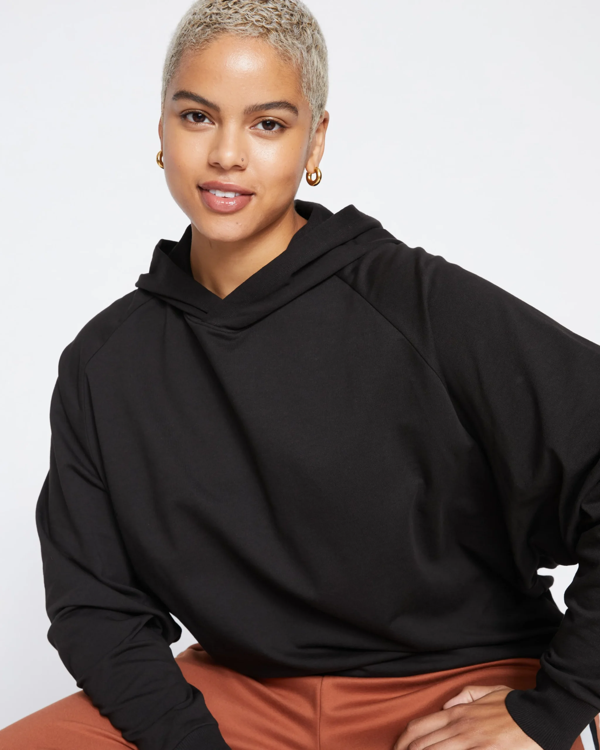 French Terry Pullover Hoodie Black