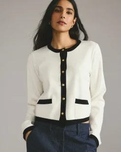 Gabrielle Button-Front Cardigan Cream with Black Accents