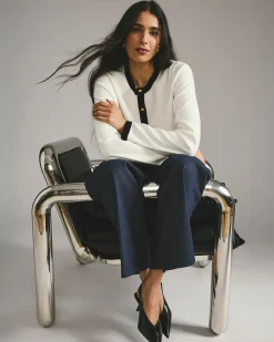 Gabrielle Button-Front Cardigan Cream with Black Accents