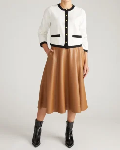 Gabrielle Button-Front Cardigan Cream with Black Accents