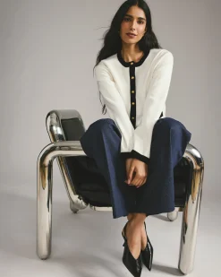 Gabrielle Button-Front Cardigan Cream with Black Accents