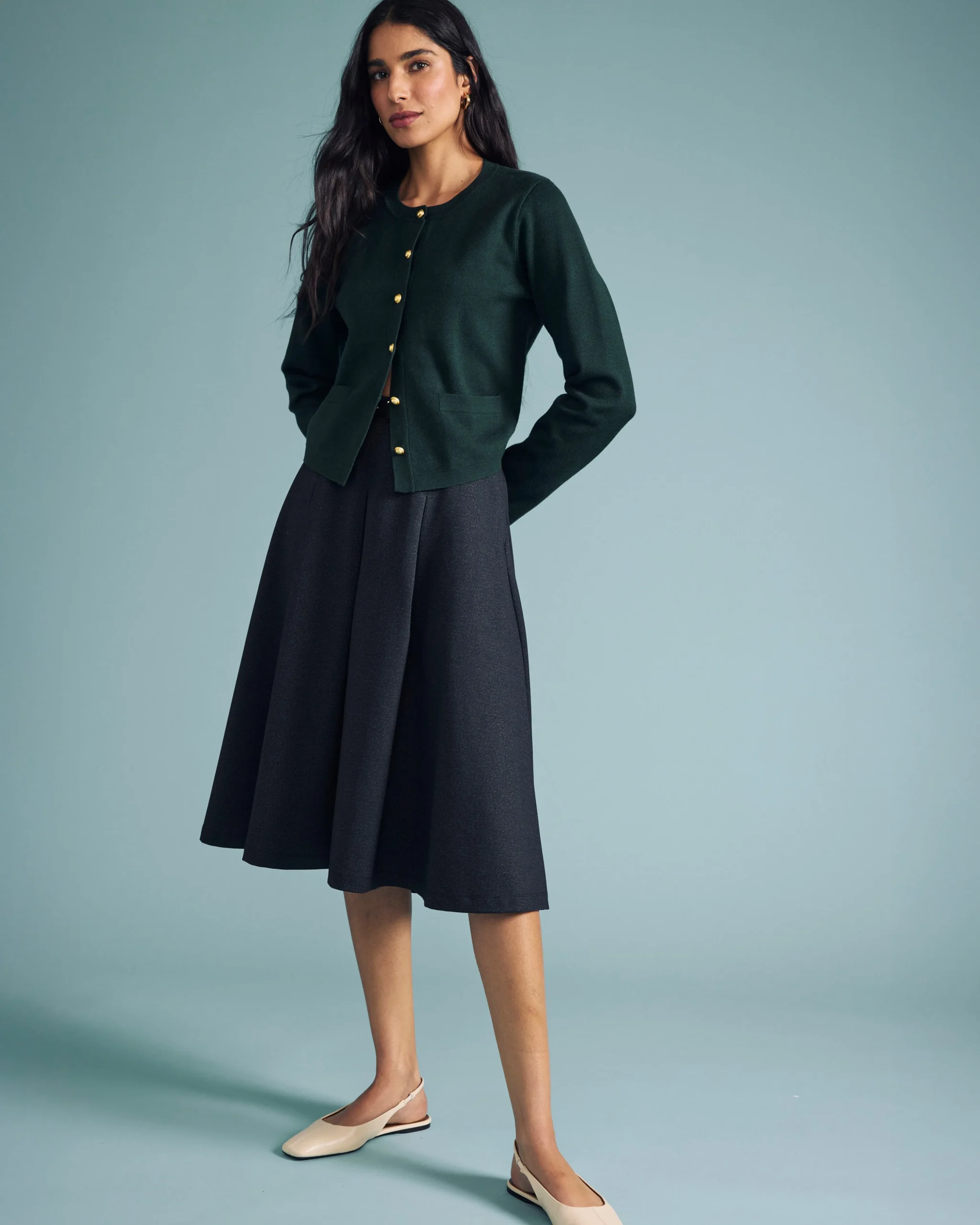 Gabrielle Button-Front Cardigan Forest Green