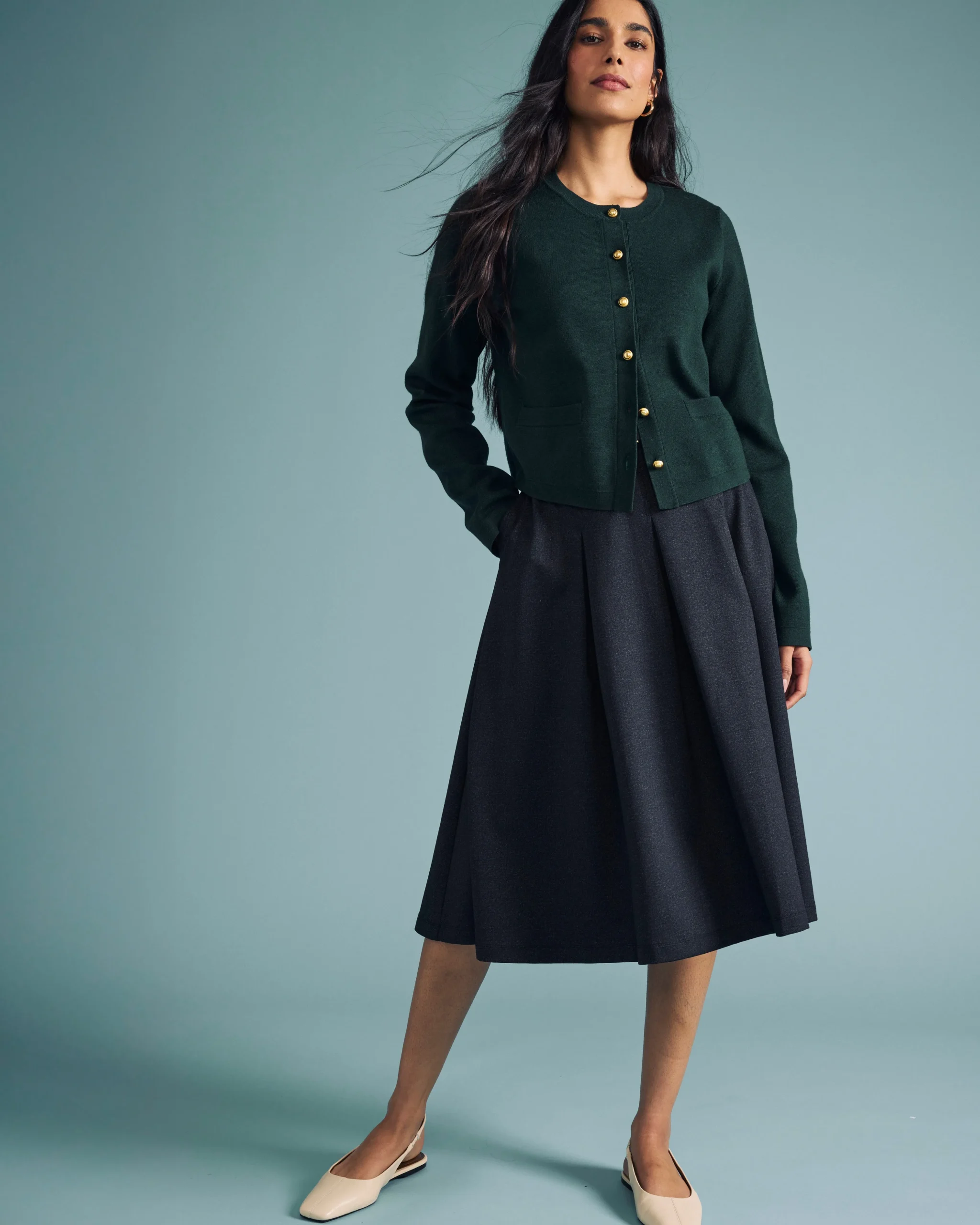 Gabrielle Button-Front Cardigan Forest Green