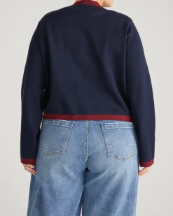 Gabrielle Button-Front Cardigan Midnight with Red Accents