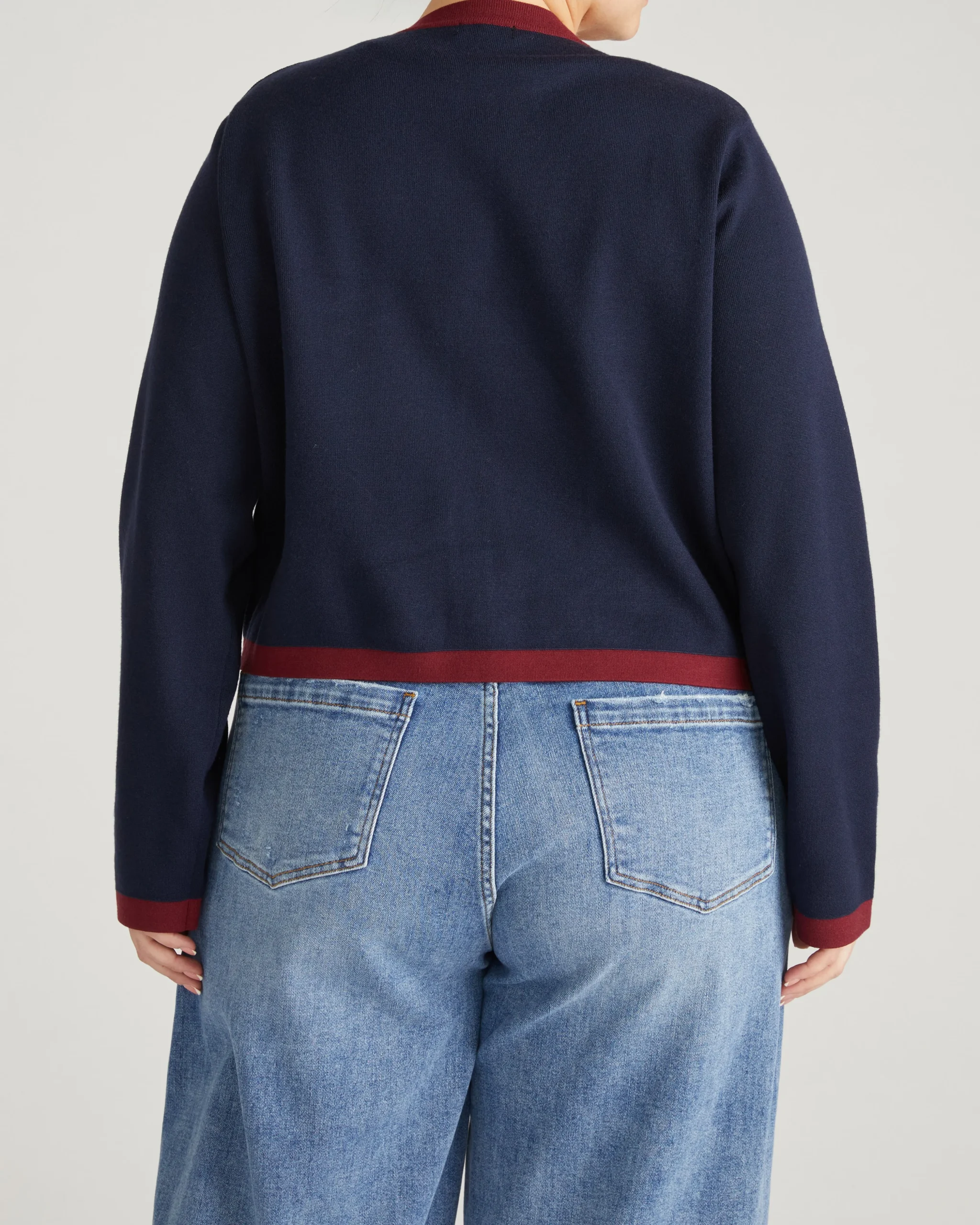Gabrielle Button-Front Cardigan Midnight with Red Accents