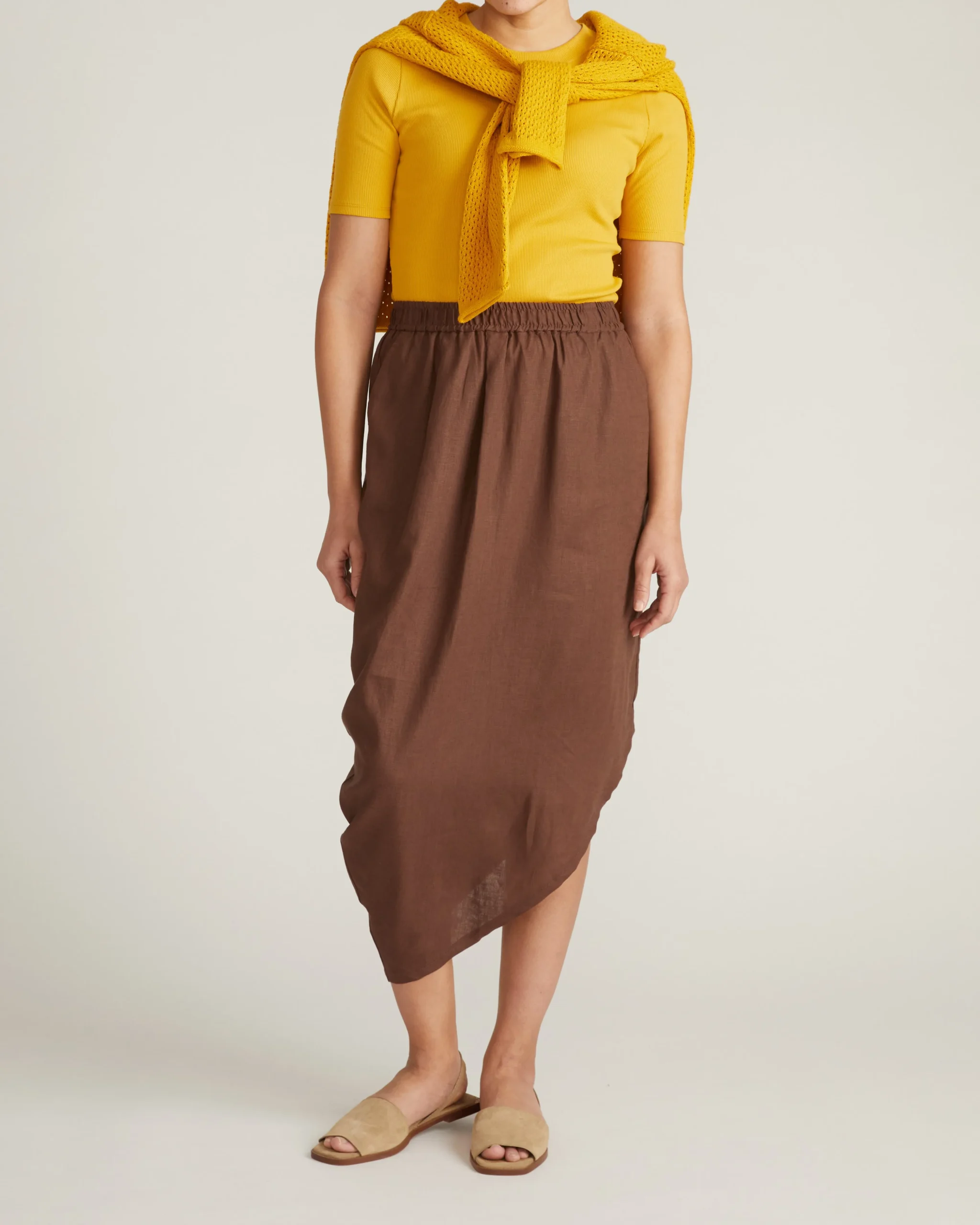 Geneva Linen Blend Skirt Peppercorn