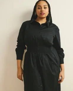 Hamptons Smocked Shirtdress Black
