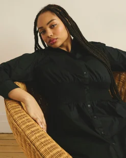Hamptons Smocked Shirtdress Black