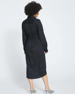 Hamptons Smocked Shirtdress Black
