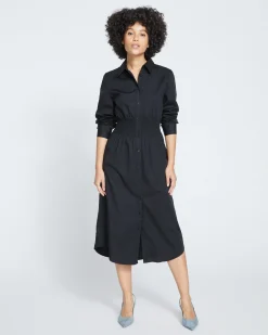 Hamptons Smocked Shirtdress Black