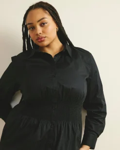 Hamptons Smocked Shirtdress Black