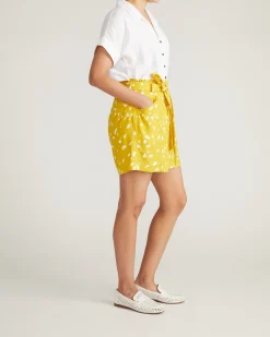 Harbor Stretch Linen Blend Paperbag Shorts Yellow Confetti Print