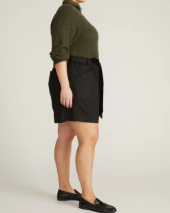Harbor Stretch Linen Blend Paperbag Shorts Black