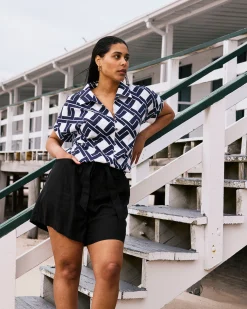 Harbor Stretch Linen Blend Paperbag Shorts Black