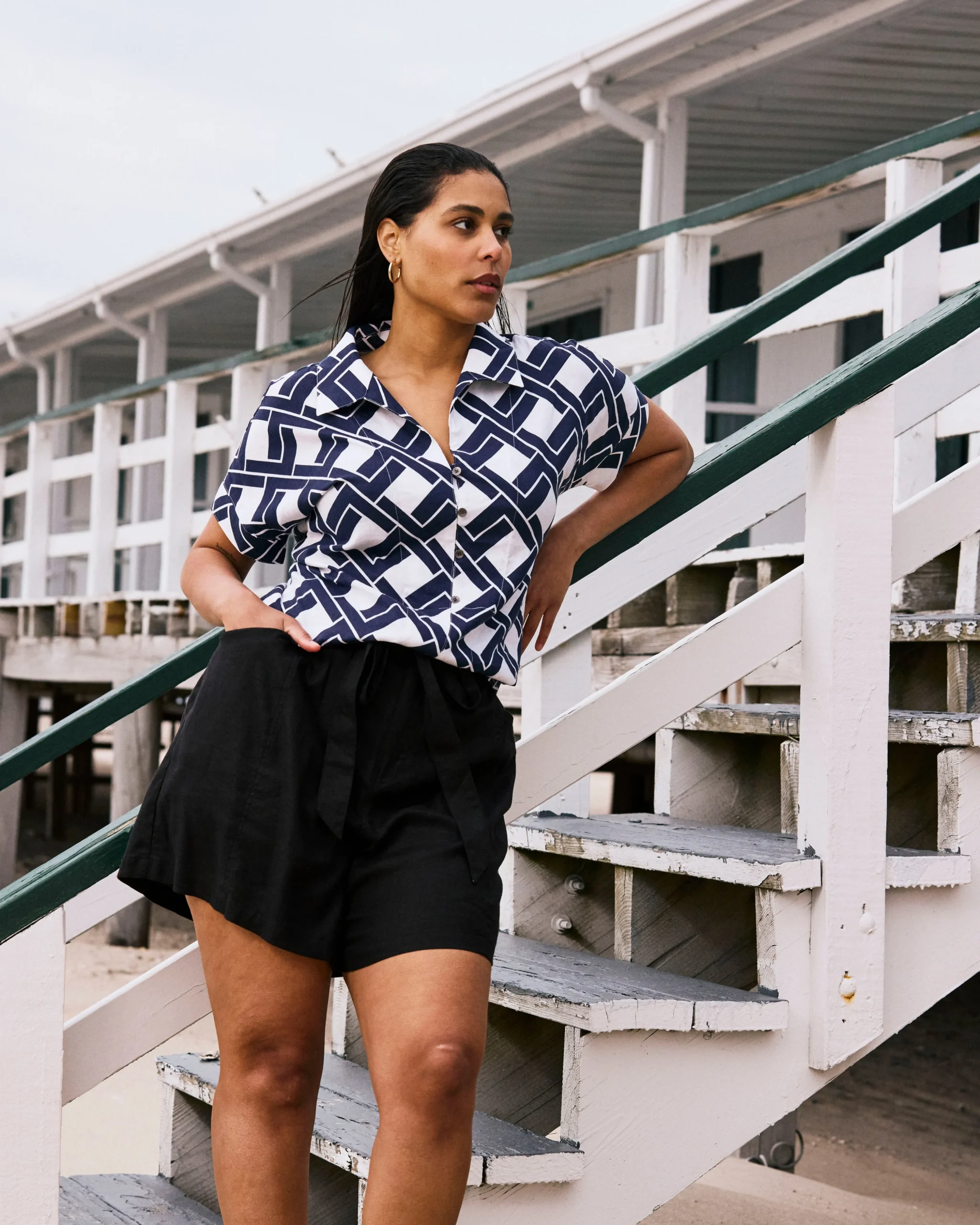 Harbor Stretch Linen Blend Paperbag Shorts Black