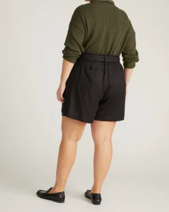 Harbor Stretch Linen Blend Paperbag Shorts Black