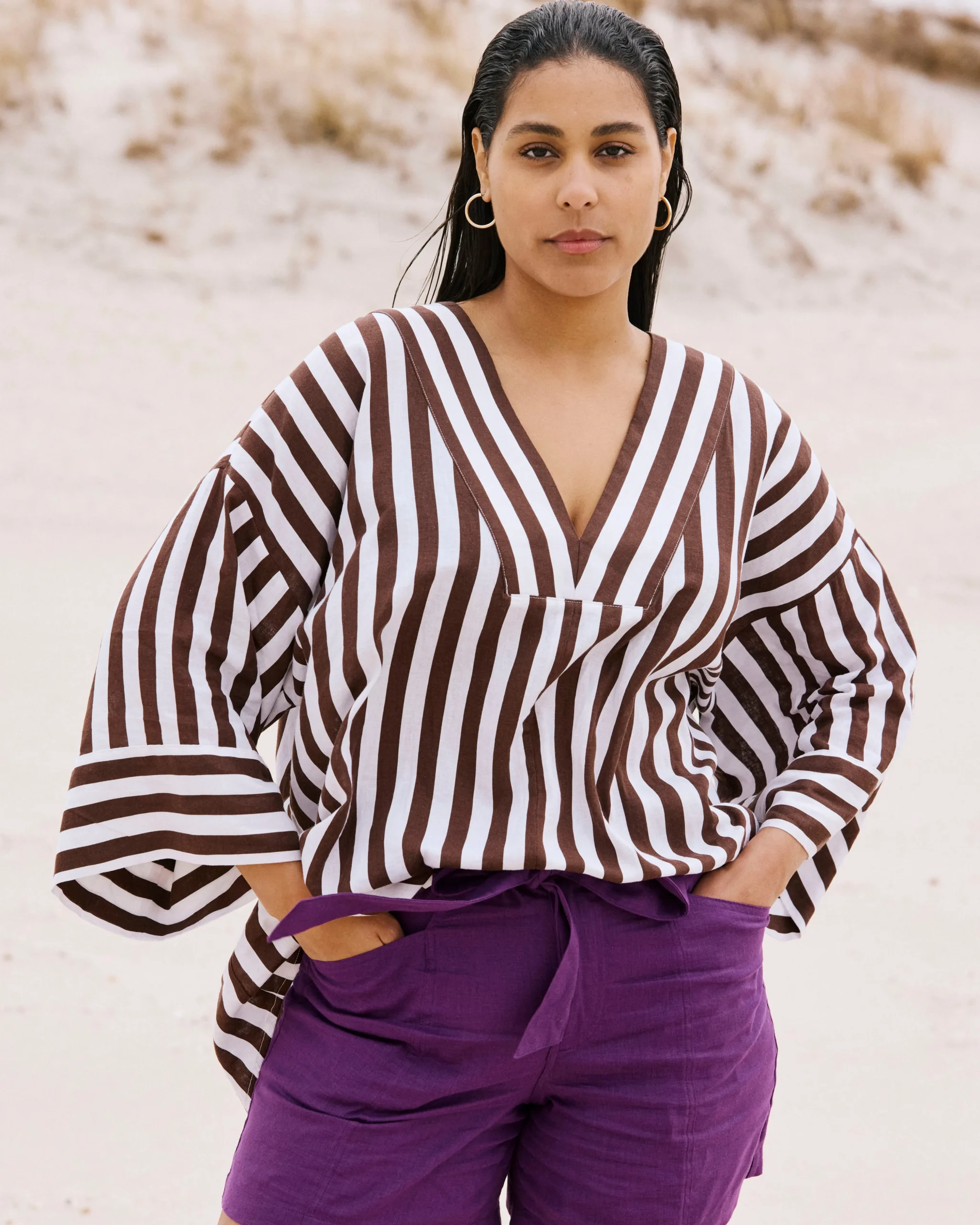 Harbor Stretch Linen Blend Paperbag Shorts Dreamy Purple