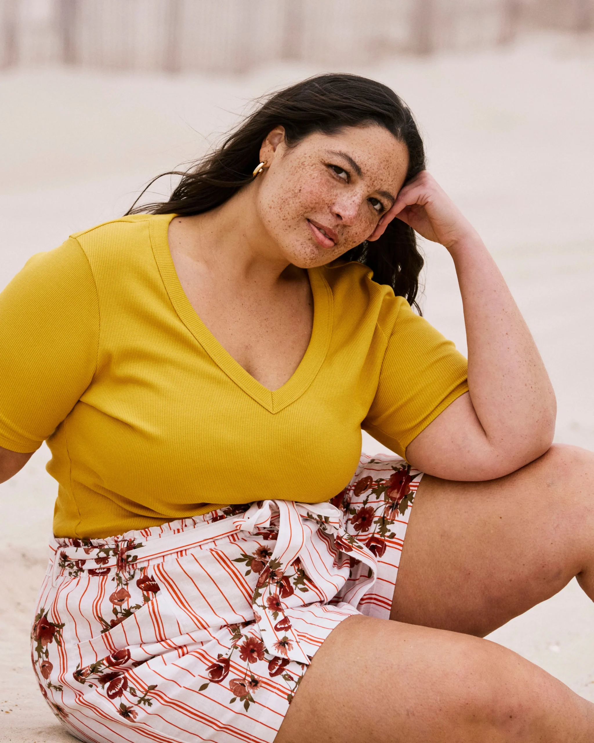 Harbor Stretch Linen Blend Paperbag Shorts Wild Flower Bouquet Print on Stripes