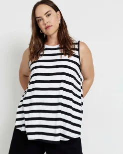 Heatwave Divine Jersey Flared Tank Black/White Stripe