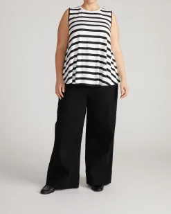 Heatwave Divine Jersey Flared Tank Black/White Stripe