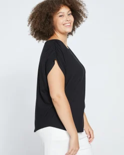 Helena Divine Jersey Gathered Tee Black