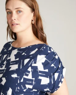 Helena Divine Jersey Gathered Tee Navy Santiago Print