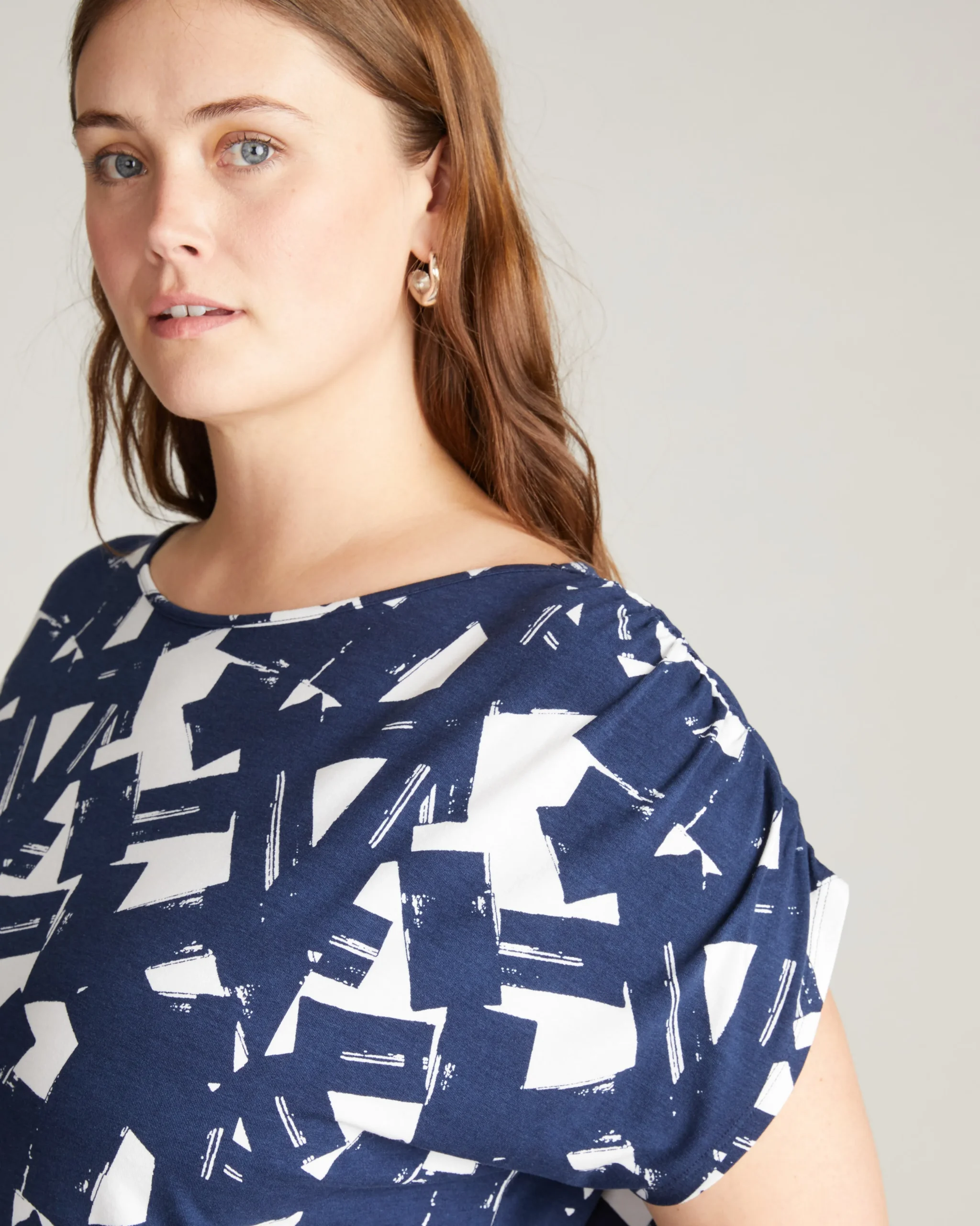 Helena Divine Jersey Gathered Tee Navy Santiago Print