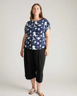 Helena Divine Jersey Gathered Tee Navy Santiago Print