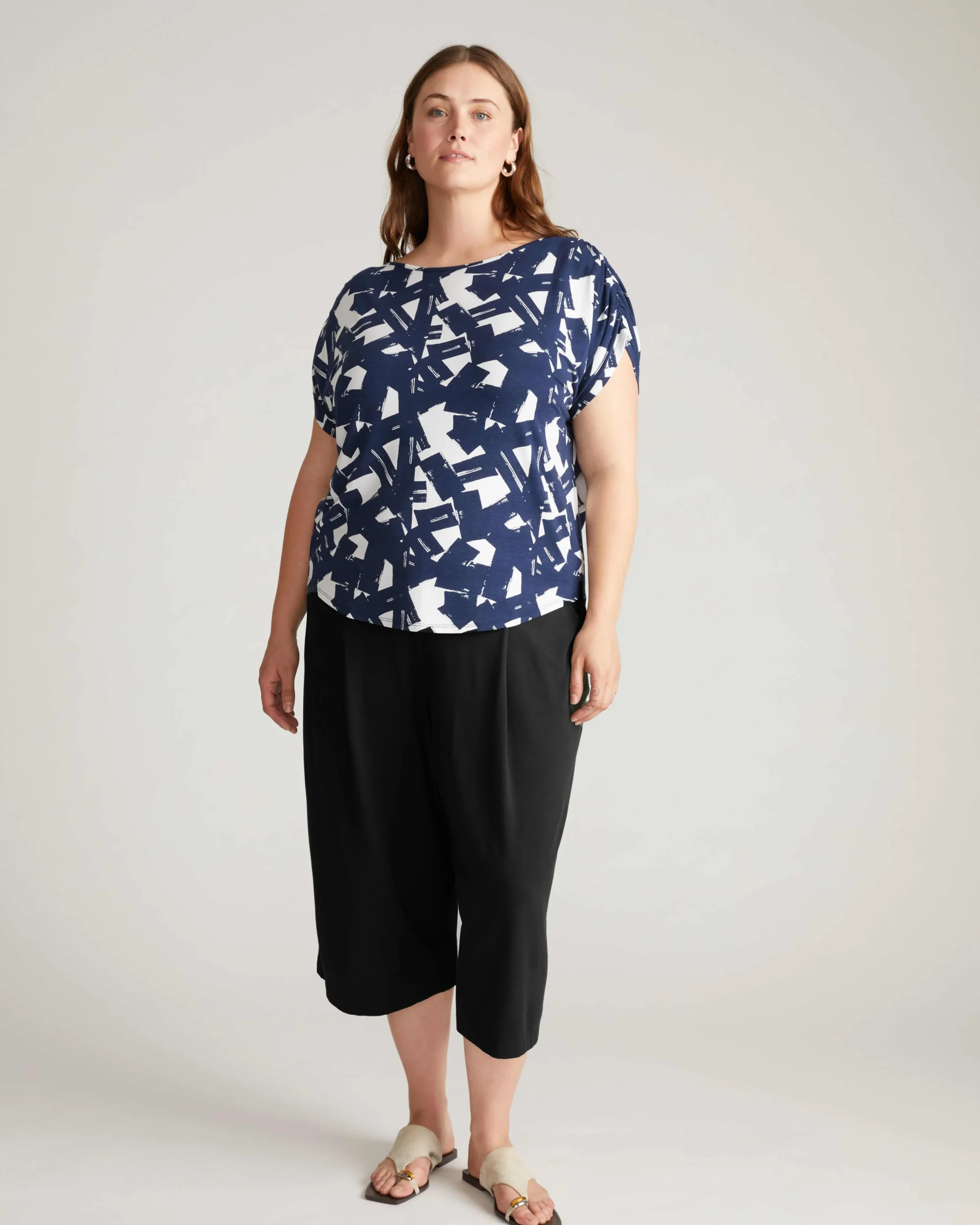 Helena Divine Jersey Gathered Tee Navy Santiago Print