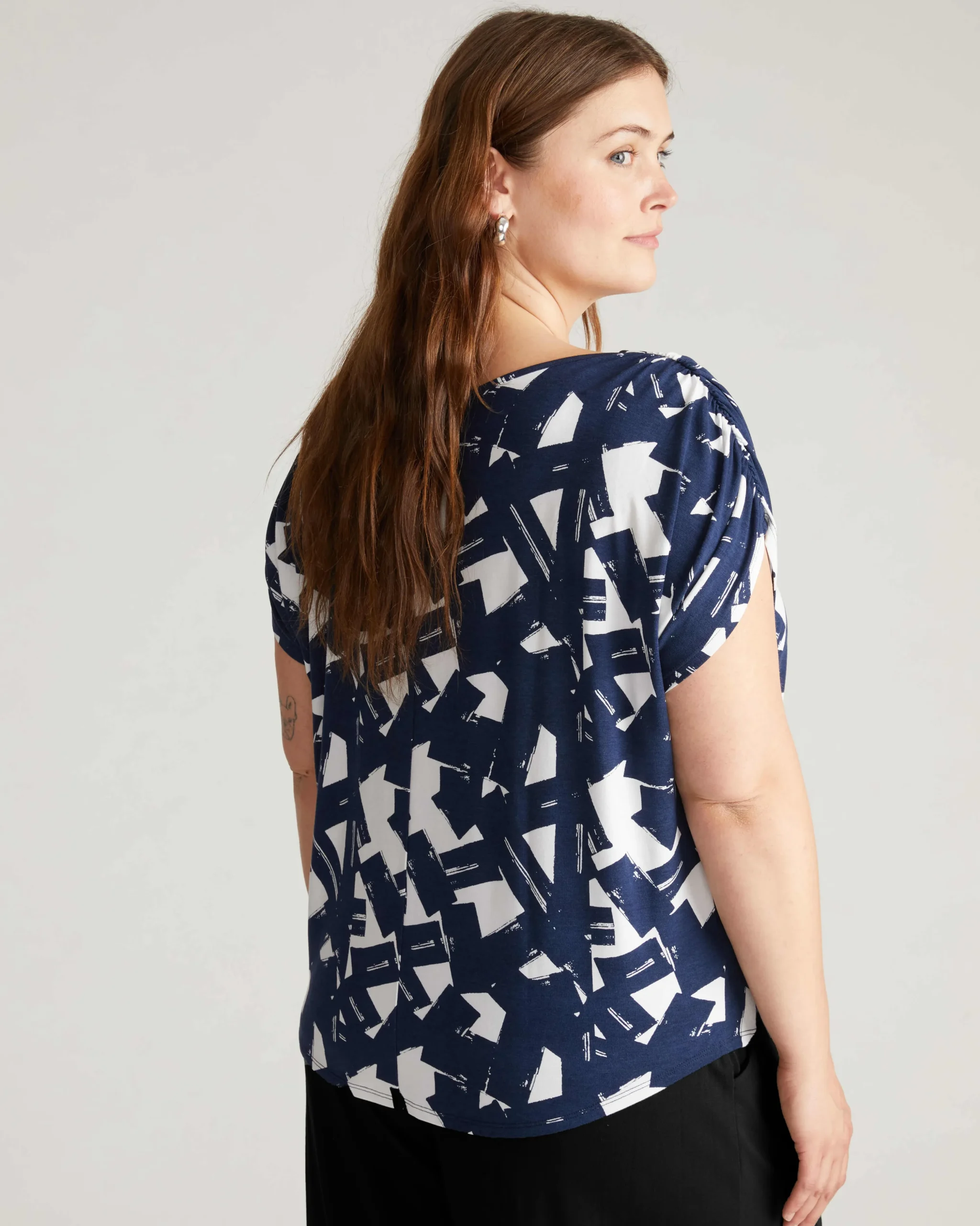 Helena Divine Jersey Gathered Tee Navy Santiago Print