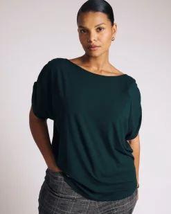 Helena Divine Jersey Gathered Tee Forest Green