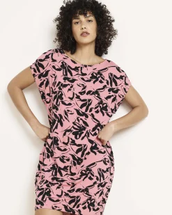 Helen Liquid Jersey Shift Dress Pink Sgraffito Print