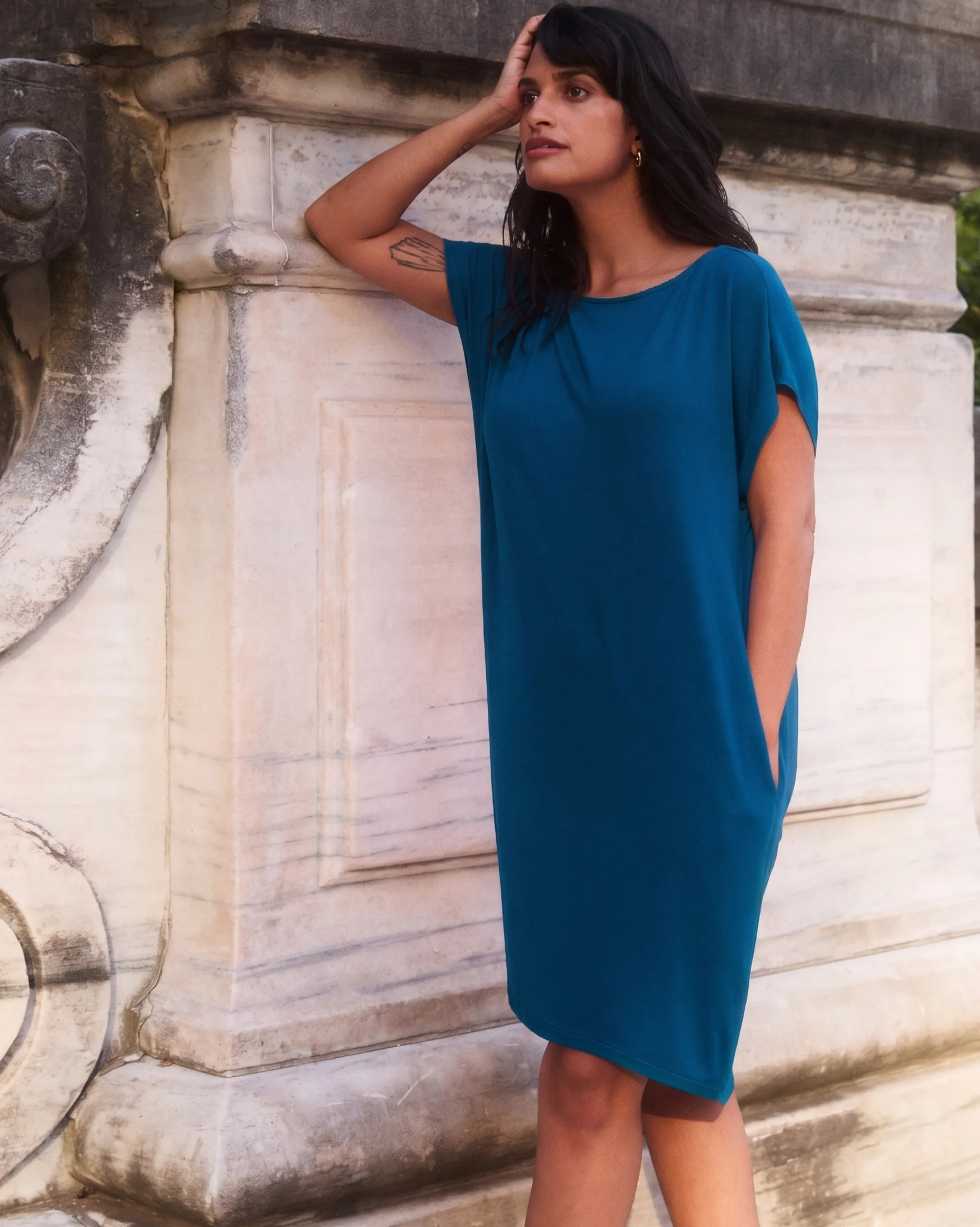 Helen Liquid Jersey Shift Dress Blue Teal