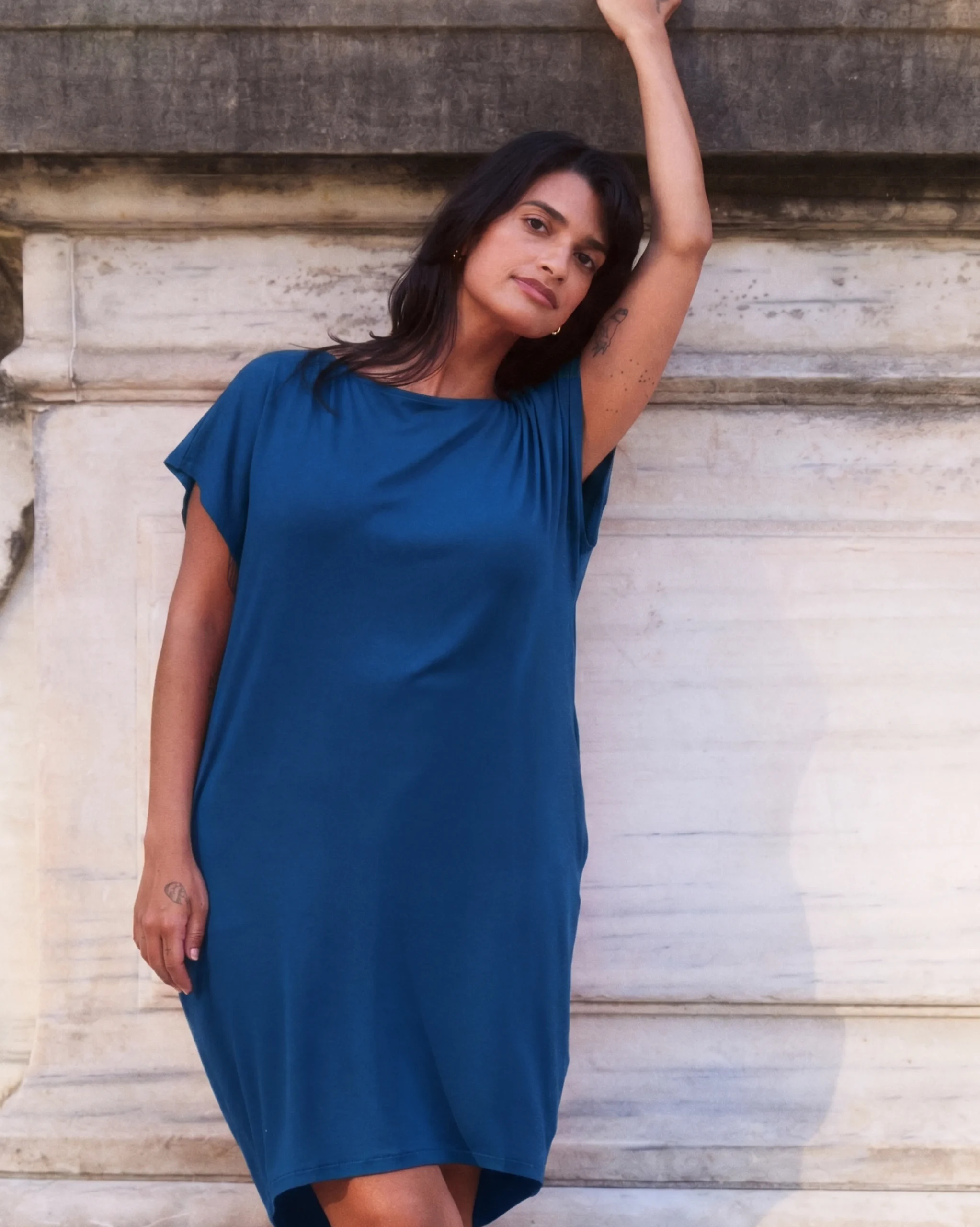 Helen Liquid Jersey Shift Dress Blue Teal