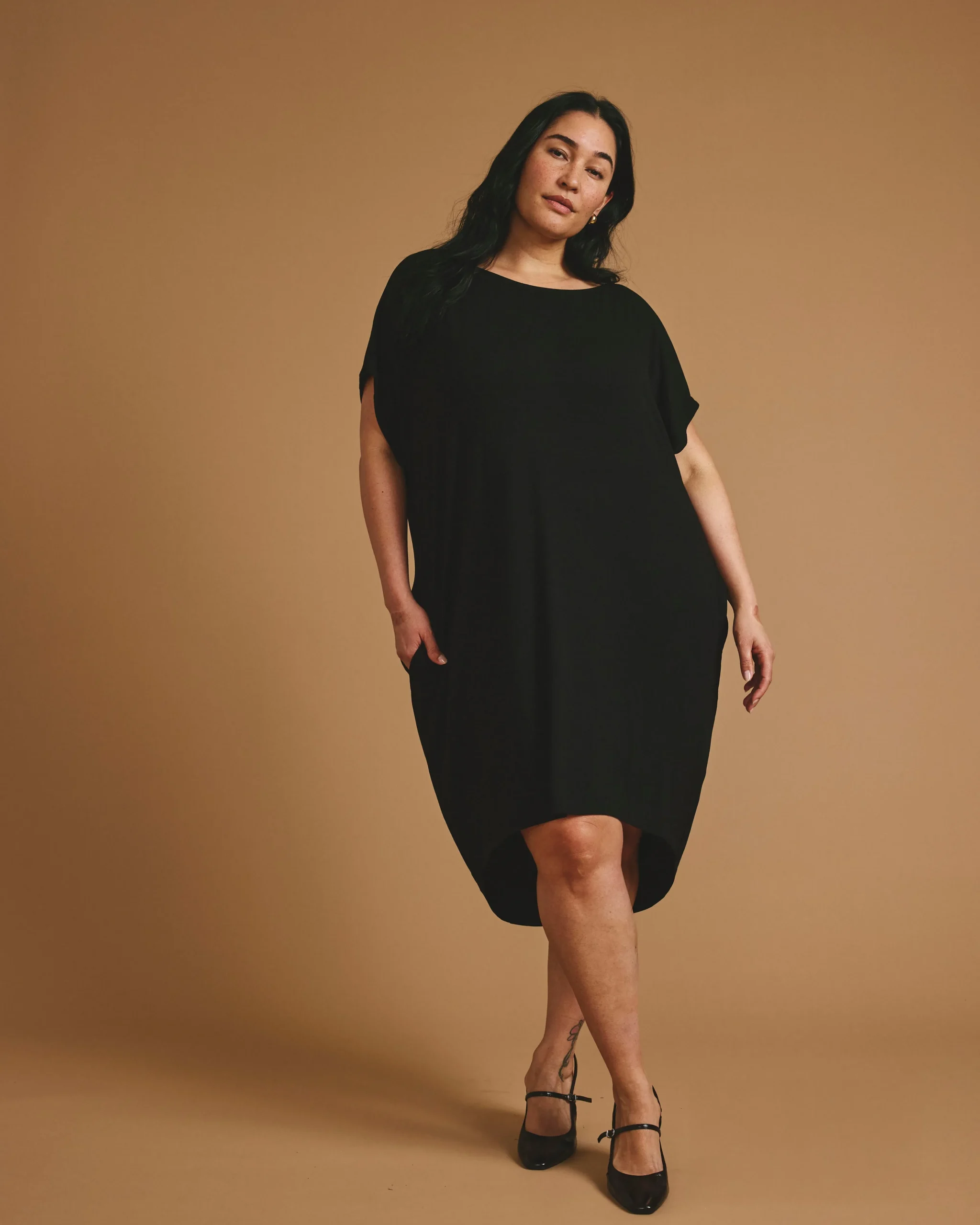 Helen Liquid Jersey Shift Dress Black