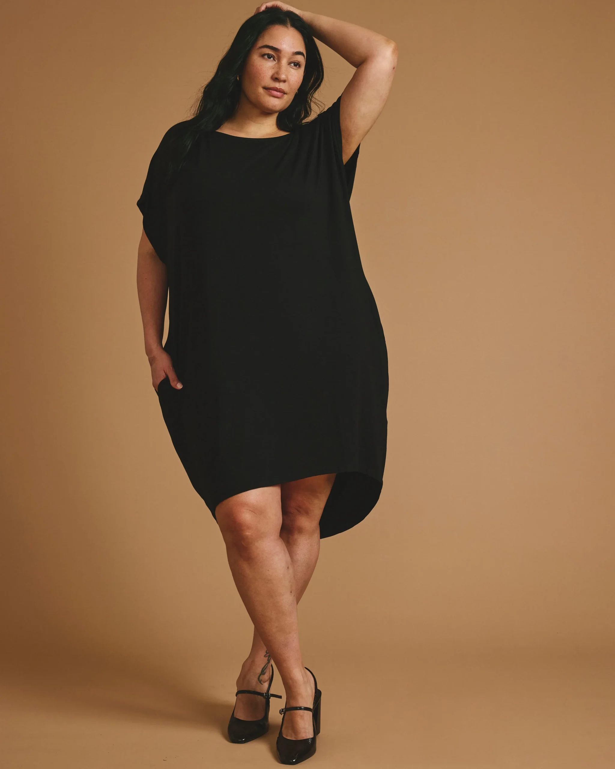 Helen Liquid Jersey Shift Dress Black