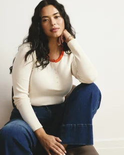 Henley Long Sleeve Ribbed Tee Chamomile/Poppy Trim