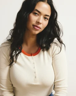 Henley Long Sleeve Ribbed Tee Chamomile/Poppy Trim
