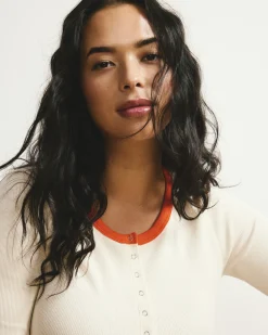 Henley Long Sleeve Ribbed Tee Chamomile/Poppy Trim