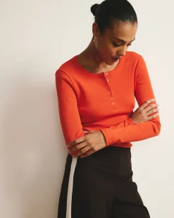 Henley Long Sleeve Ribbed Tee Poppy