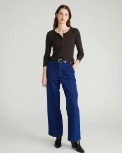 Henley Long Sleeve Ribbed Tee Espresso