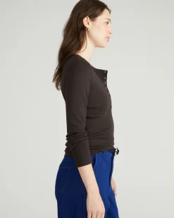 Henley Long Sleeve Ribbed Tee Espresso