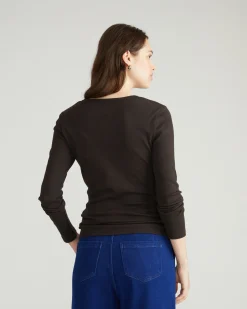 Henley Long Sleeve Ribbed Tee Espresso