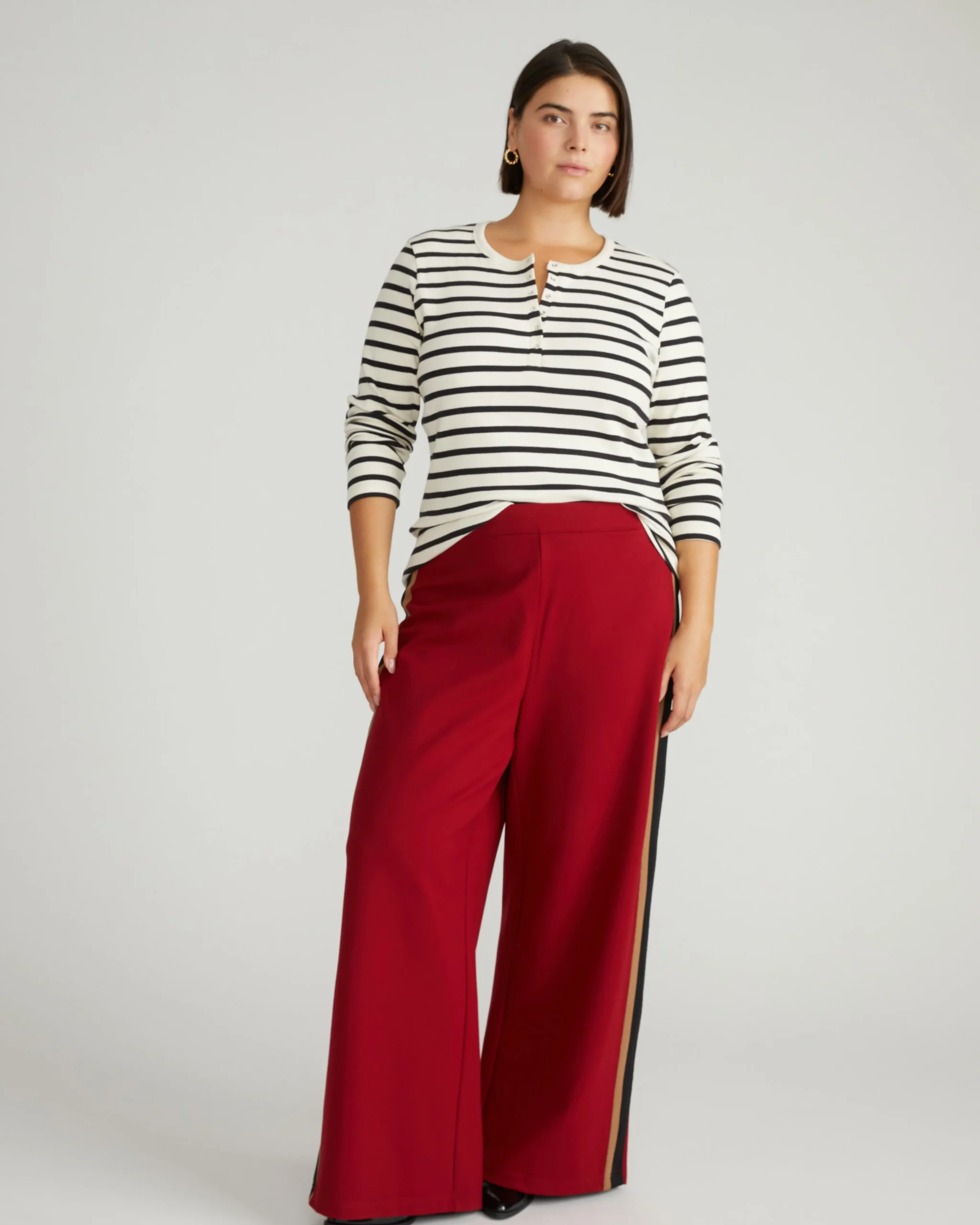 Henley Long Sleeve Ribbed Tee Ecru/Black Stripe